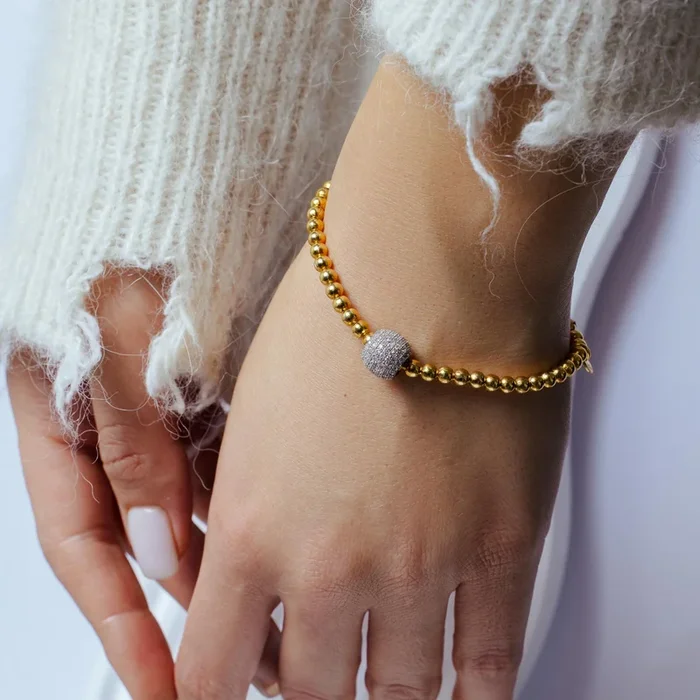 Pulsera con incrustaciones de circonita transparente con micro pavé de bolas chapadas en oro y rodio de plata 925 – ECB00033YW