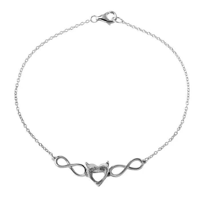 Pulsera con montaje de corazón infinito personalizada chapada en rodio de plata 925 – BGB00269