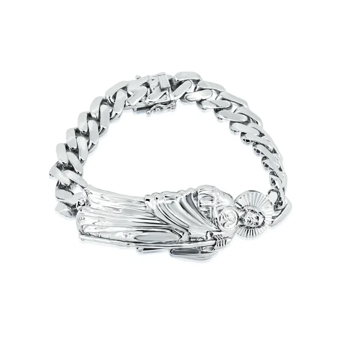Pulsera cubana de San Judas de plata de ley 925 rodiada de 10,8 mm – GMB00122