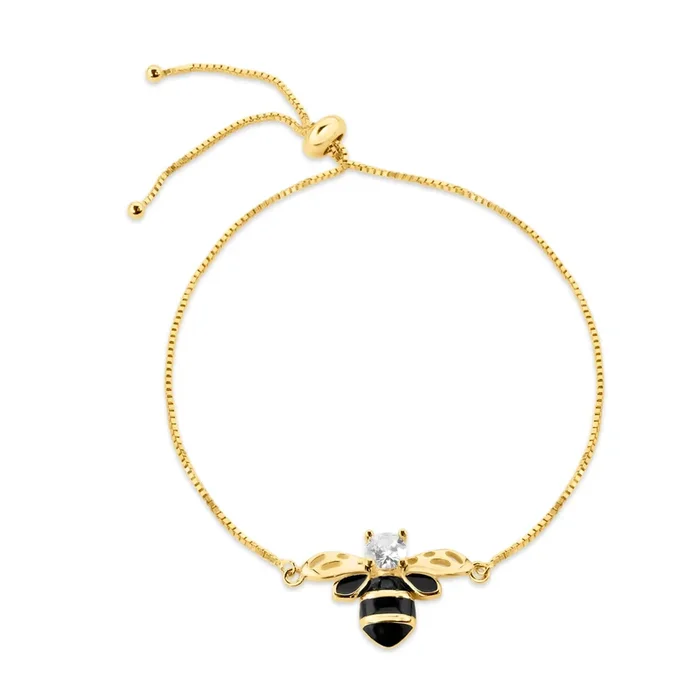 Pulsera de abejorro con circonitas cúbicas en plata de ley 925 bañada en oro – BGB00383