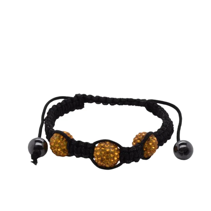 Pulsera de acero inoxidable con cuentas de cristal amarillo y hematita, cordón Shamballa – SBB00048