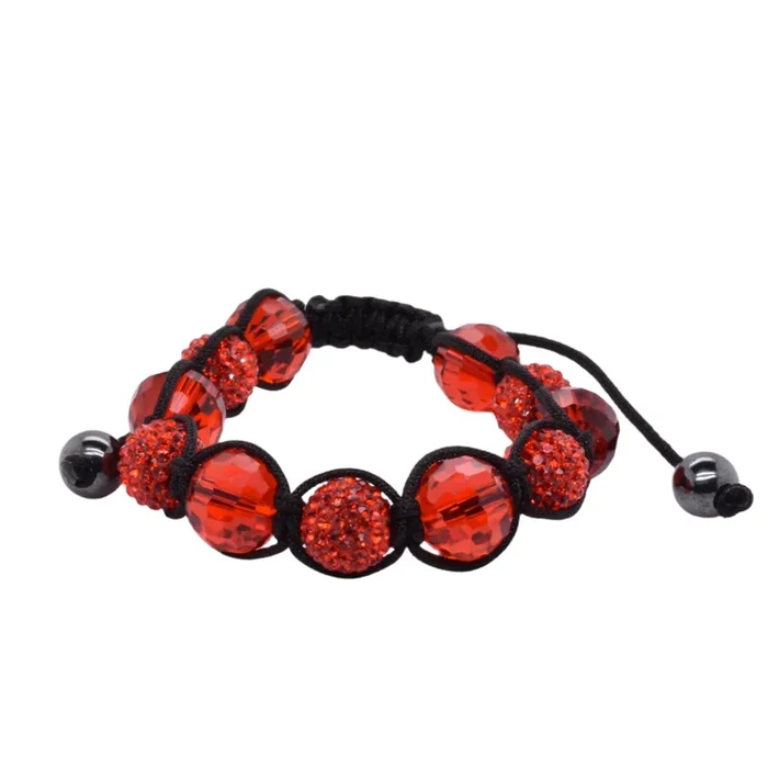 Pulsera de acero inoxidable con cuentas de cristal rojo y cordón Shamballa – SBB00049