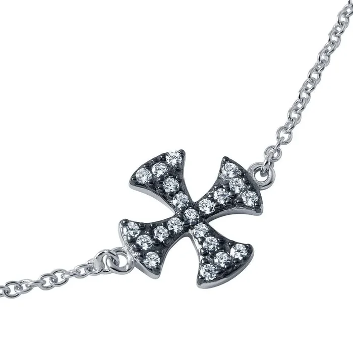 Pulsera de cadena con cruz de hierro CZ chapada en rodio de plata 925 – BGB00253
