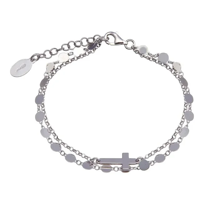 Pulsera de cadena con eslabones cruzados de disco en plata de ley 925 rodiada – ITB00314-RH