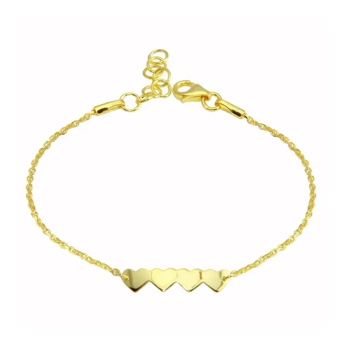 Pulsera de cadena de 4 corazones en plata de ley 925 bañada en oro – DIB00079GP
