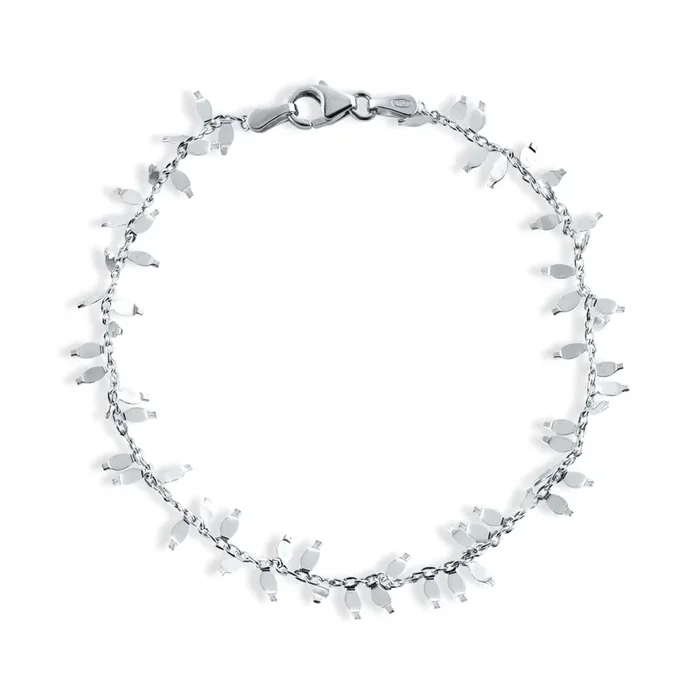 Pulsera de eslabones con hojas de plata de ley 925 rodiada – SPB00013RH