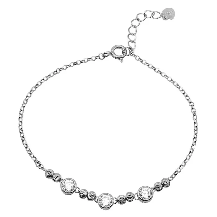 Pulsera de eslabones de 3 piedras con cuentas de plata de ley 925 rodiada – GMB00053RH