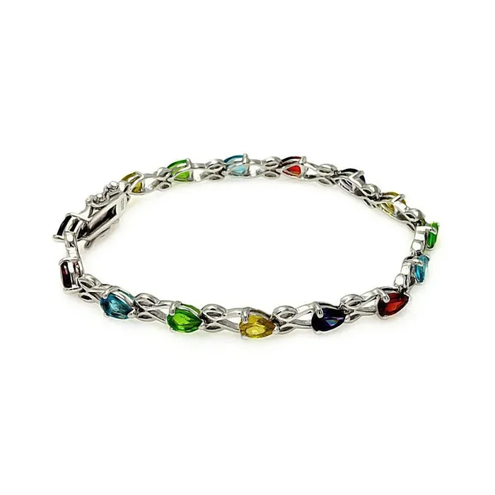 Pulsera de perlas CZ en forma de lágrima multicolor de plata 925 – BGB00094