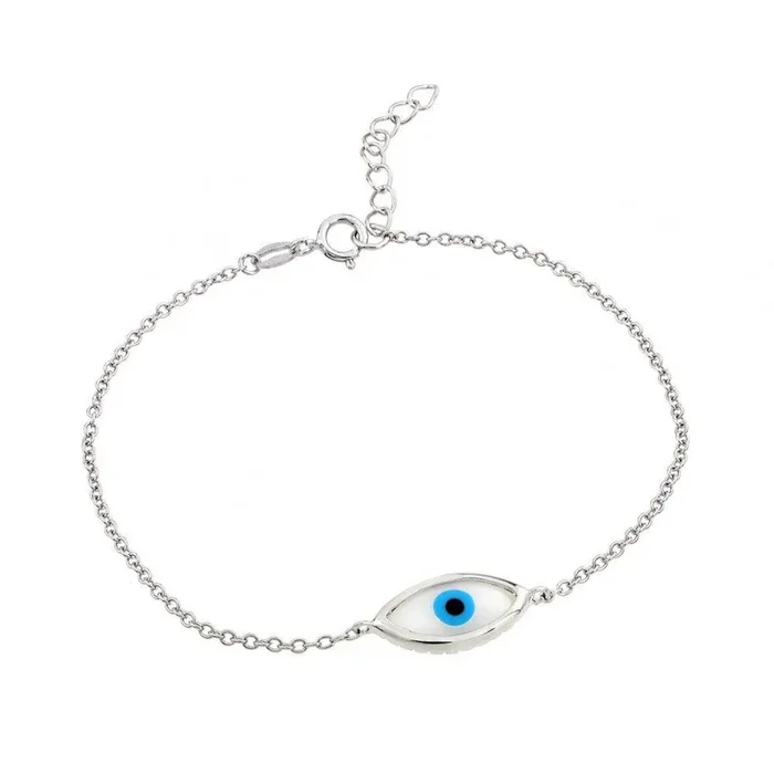 Pulsera de plata 925 chapada en rodio con circonita cúbica y mal de ojo – BGB00173