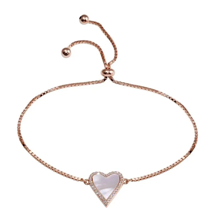 Pulsera de plata de ley 925 con corazón de circonitas y lazo de MOP bañada en oro rosa – STB00584RGP