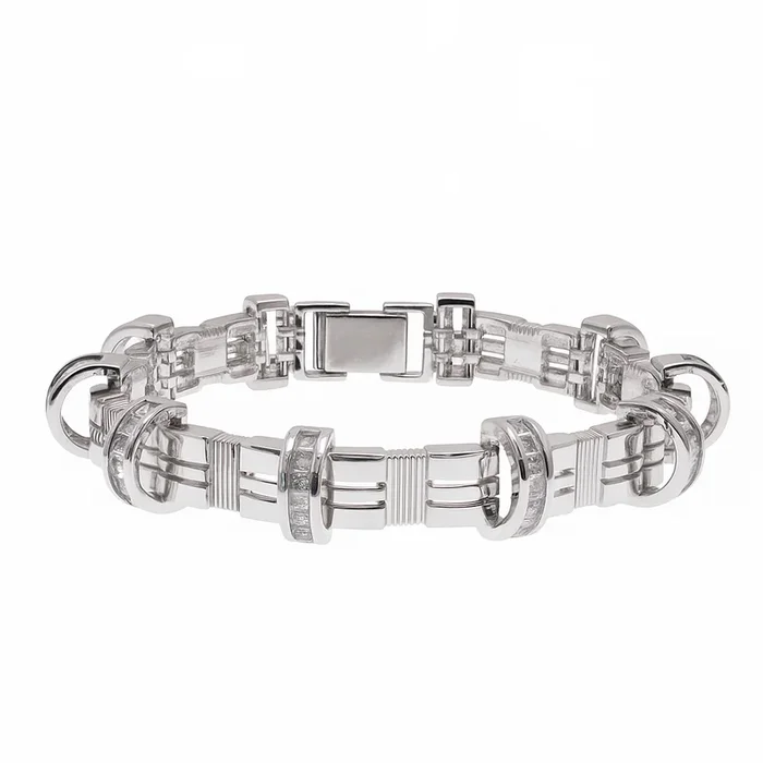 Pulsera de plata de ley 925 rodiada con arco y circonitas incrustadas para hombre – STBM0003