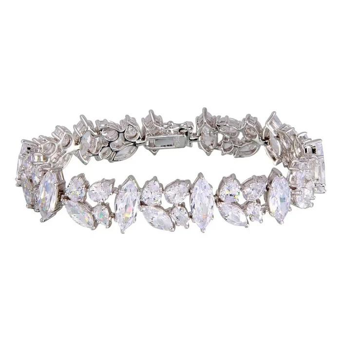 Pulsera de plata de ley 925 rodiada con circonitas cúbicas de formas variadas – BGB00305