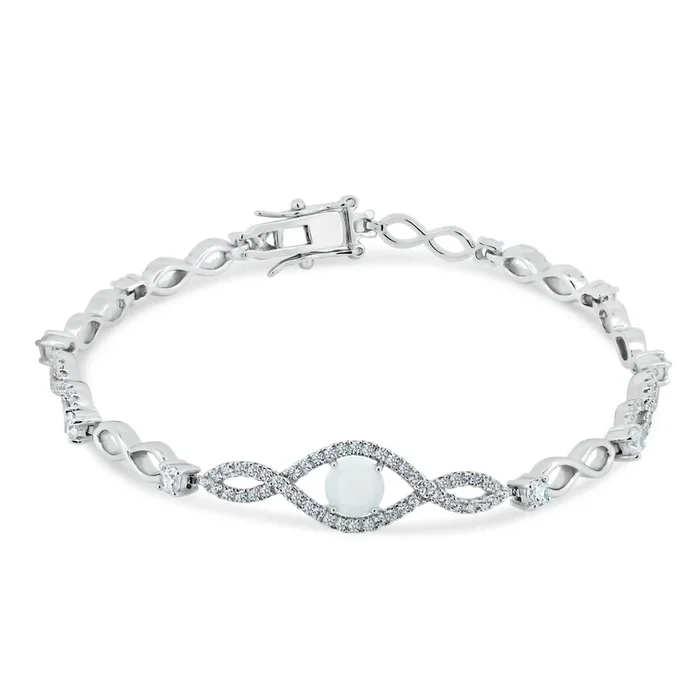 Pulsera de plata de ley 925 rodiada con circonitas y ópalo sintético – BGB00283