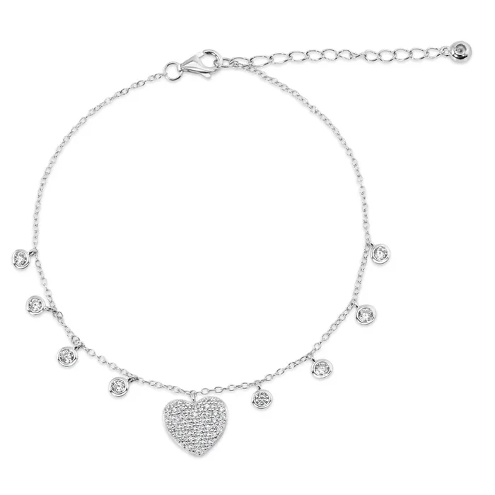 Pulsera de plata de ley 925 rodiada con corazón y dije redondo – STB00625
