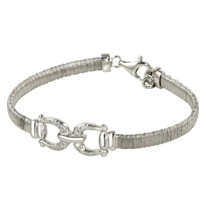 Pulsera de plata de ley 925 rodiada con hebilla y circonita – ARB00037RH