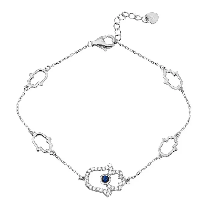 Pulsera de plata de ley 925 rodiada con múltiples circonitas Hamsa – GMB00050RH