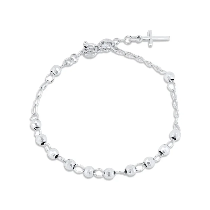 Pulsera de rosario con cruz de cuentas DC en plata de ley 925 rodiada – GCB00004-RH