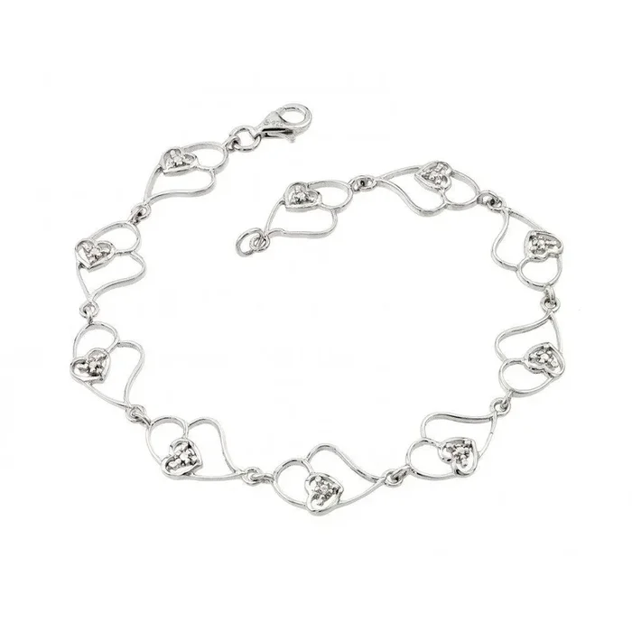 Pulsera de tenis con circonita transparente y corazón abierto chapado en rodio de plata 925 – STB00483