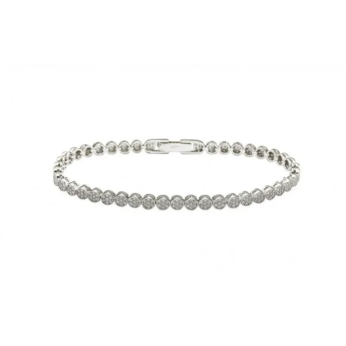 Pulsera de tenis con micro pavé de circonita transparente de círculo múltiple de 4 mm chapada en rodio de plata 925 – GMB00007