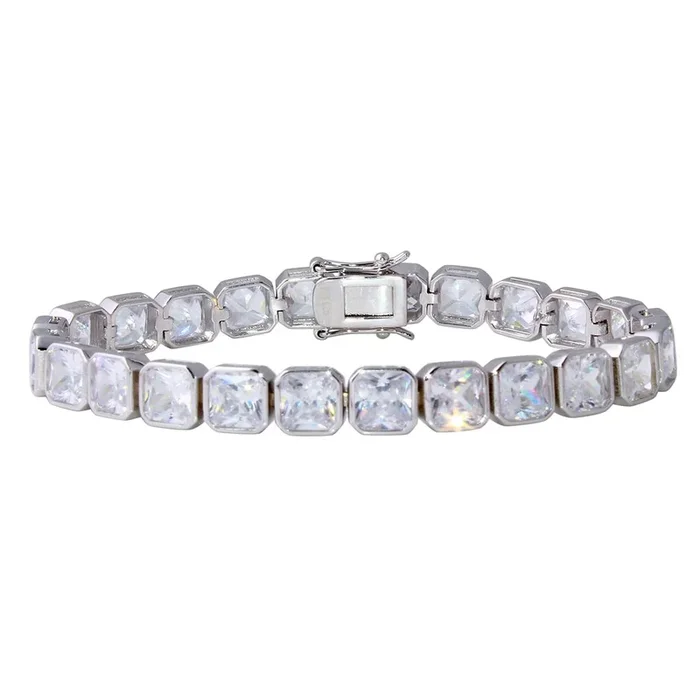 Pulsera de tenis de plata de ley 925 rodiada con circonitas cuadradas de 7 mm – STB00542RH