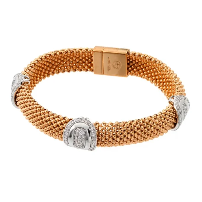 Pulsera italiana con cuentas de circonita transparente ovalada redonda micro pavé chapada en oro rosa de plata 925 – PSB00007RGP
