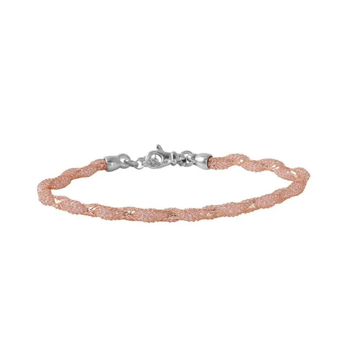 Pulsera italiana delgada de plata 925 chapada en oro rosa con malla y circonita cúbica incrustada envuelta – ECB00095R