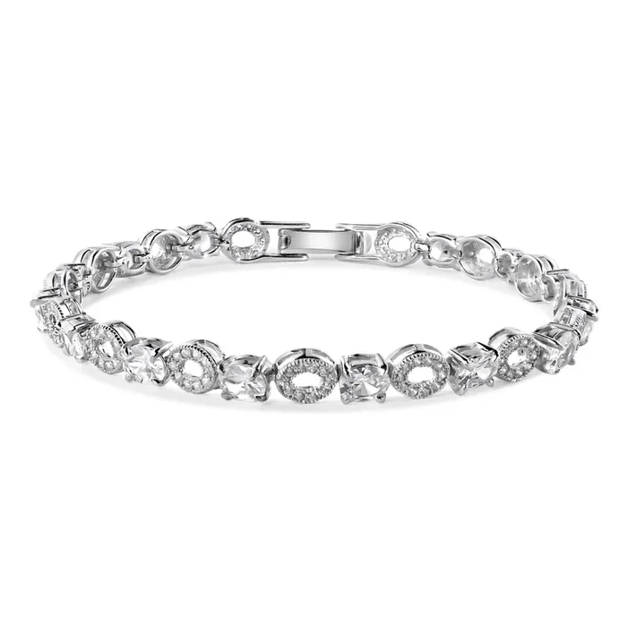 Pulsera redonda chapada en rodio de plata 925 y acentuada con circonitas – GMB00024RH