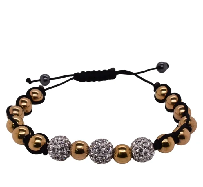 Pulsera Shamballa de acero inoxidable amarillo y cristal – SBB00034