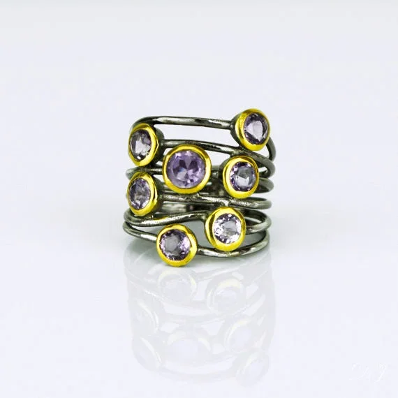Purple Amethyst Ring, February Birthstone, Mixed Metal Ring