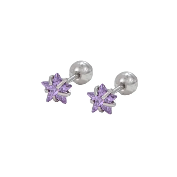 Purple Solitaire Star Studs – Pair