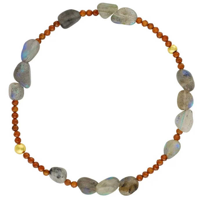 Pyrite’s Booty Bracelet – Tumbled Labradorite & 2mm Hessonite