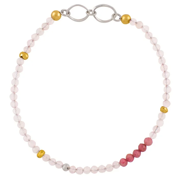 Pyrite’s Booty Bracelet in Rose Quartz & Rhodonite with Linked Rings