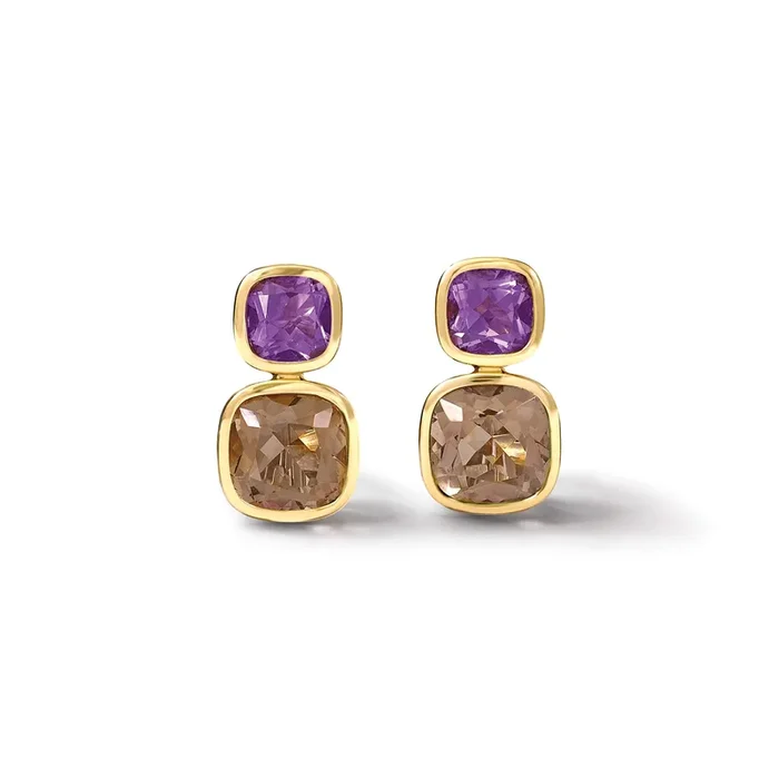 Qin & Han Earrings 18ct Yellow Gold – Iolite & Smoky Quartz
