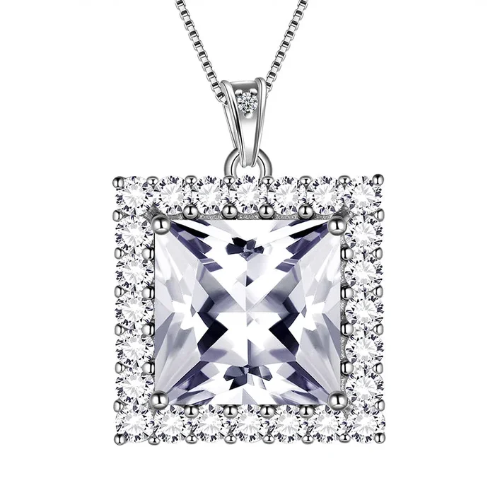 Quadratische Geburtsstein-April-Diamant-Halskette mit Anhänger für Damen und Mädchen, Schmuck, Geburtstagsgeschenke, Sterlingsilber