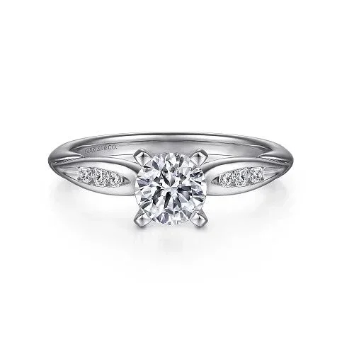 Quinn – 14K White Gold Round Diamond Channel Set Engagement Ring (Setting only, center stone not included)
