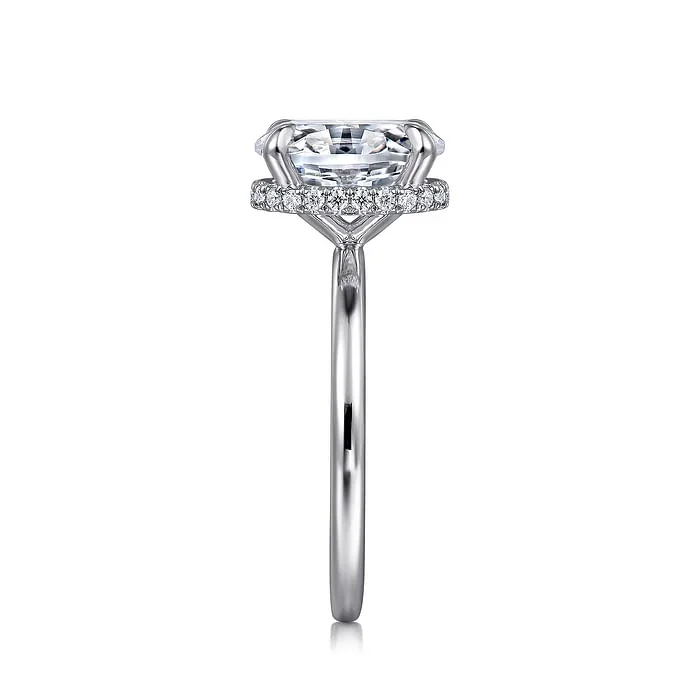 Rainah – 14K White Gold Hidden Halo Oval Diamond Engagement Ring (Setting Only)