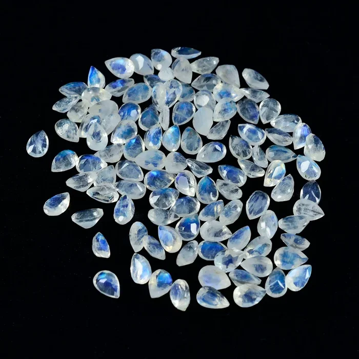 Rainbow Moonstone 10PC Tiny 3×5 MM Pear Faceted White High-Quality Semi Precious Loose Gemstones