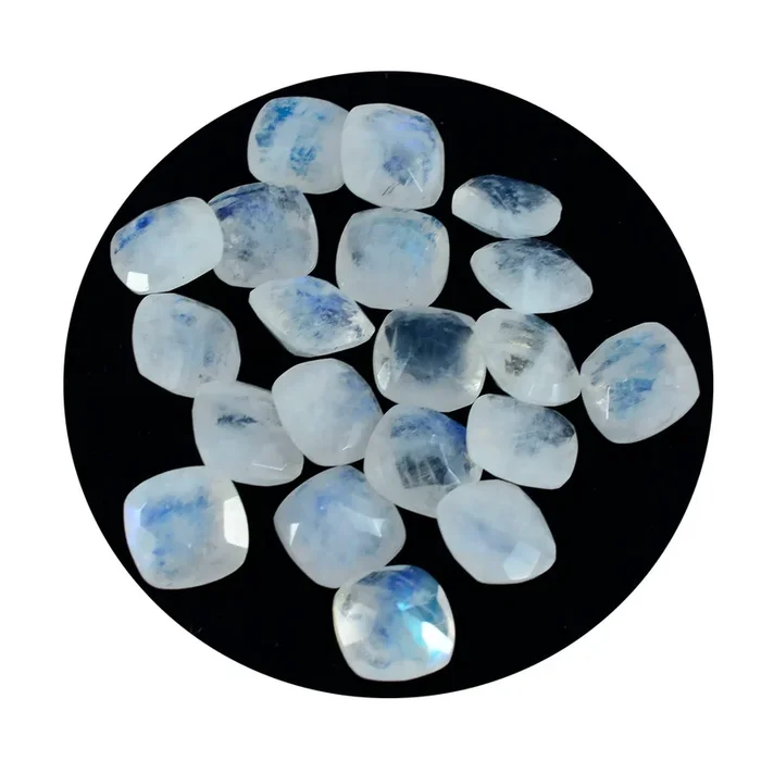 Rainbow Moonstone 10PC Tiny 4×4 MM Cushion Faceted White Brilliant Semi Precious Loose Gemstones
