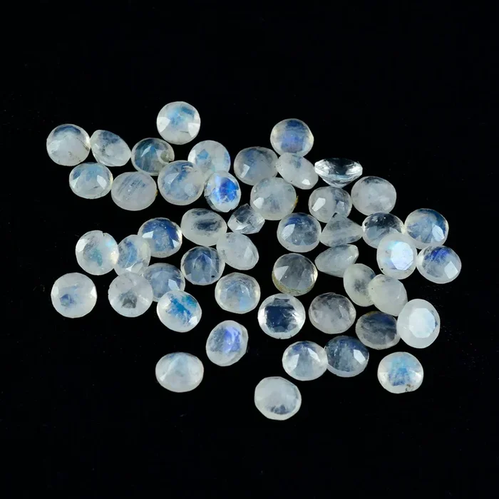 Rainbow Moonstone 10PC Tiny 4×4 MM Round Faceted White Brilliant Semi Precious Loose Gemstones
