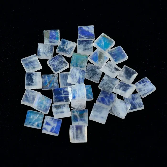Rainbow Moonstone 10PC Tiny 4×4 MM Square Faceted White Brilliant Semi Precious Loose Gemstones