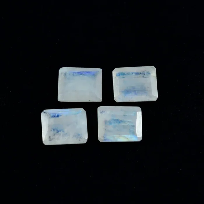 Rainbow Moonstone 1PC Large 9×11 MM Emerald Faceted White Luster Semi Precious Loose Gems