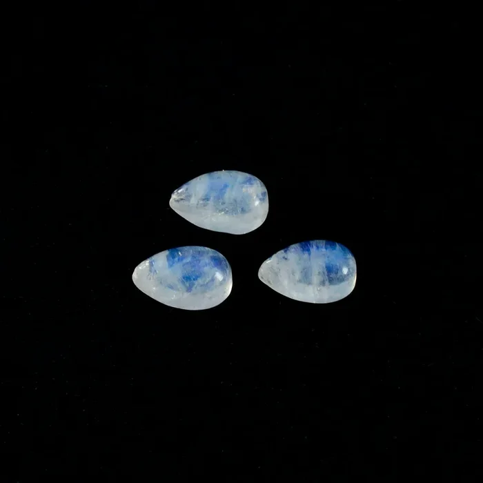 Rainbow Moonstone 1PC Medium 7×10 MM Pear Cabochon White Natural semi Precious Gems