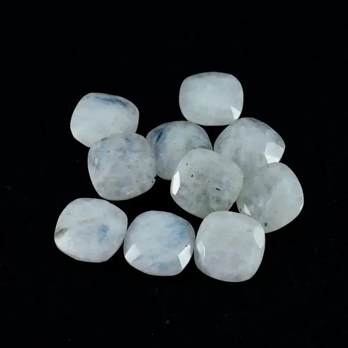 Rainbow Moonstone 1PC Medium 9×9 MM Cushion Faceted White Lustrous Semi Precious Gems