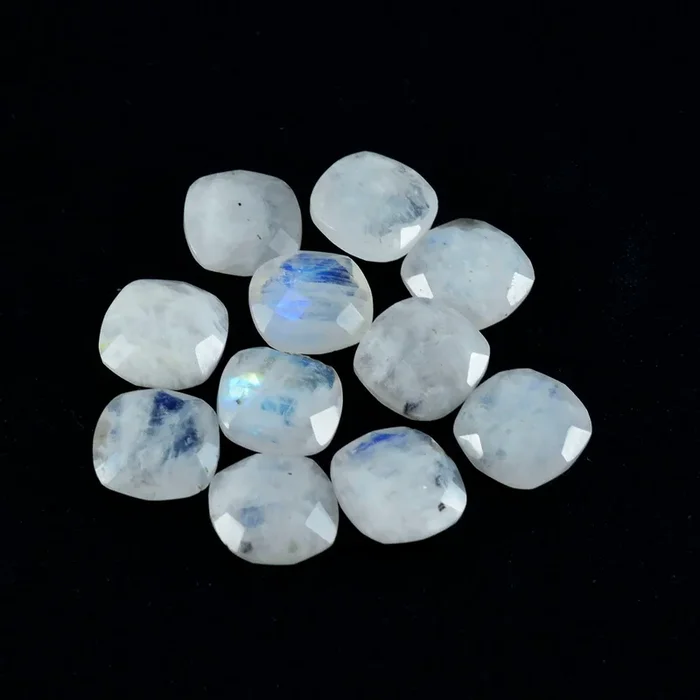 Rainbow Moonstone 1PC Small 7×7 MM Cushion Faceted White Splendid Semi Precious Loose Gemstone