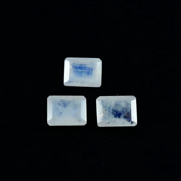 Rainbow Moonstone 1PC Small 7×9 MM Emerald Faceted White Sparkling Semi Precious Loose Gemstone