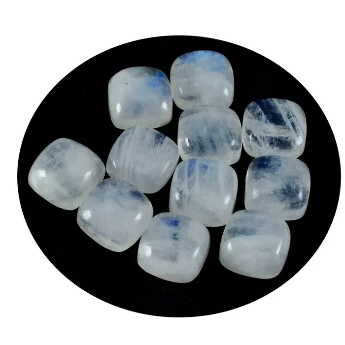 Rainbow Moonstone 1PC Tiny 6×6 MM Cushion Cabochon White Sparkling semi Precious Loose Gemstone