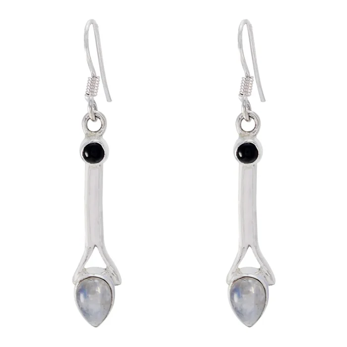 Rainbow Moonstone African Freya multiple Dangle White Sterling Silver Earring
