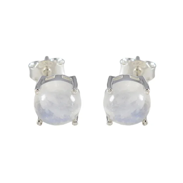 Rainbow Moonstone American Lourdes Solitaire Stud White 92.5 Silver Earring