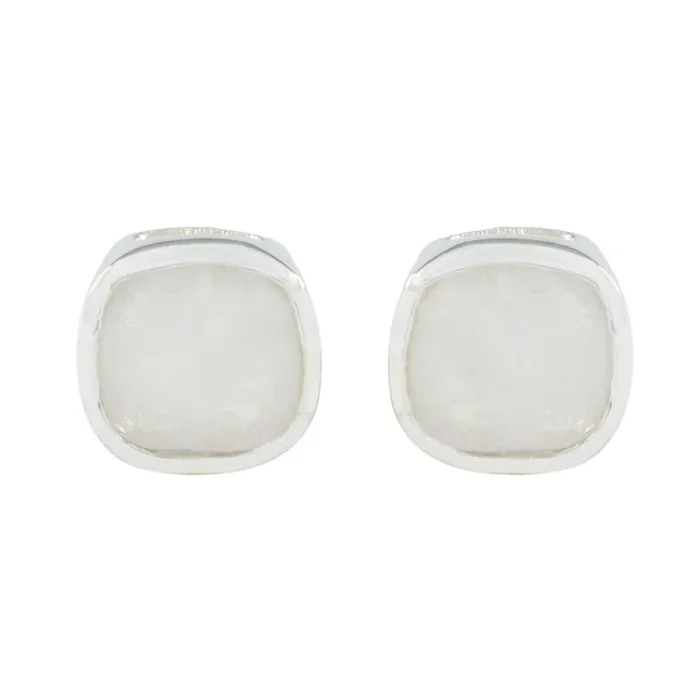 Rainbow Moonstone American Milagros Solitaire Stud White Silver Earring