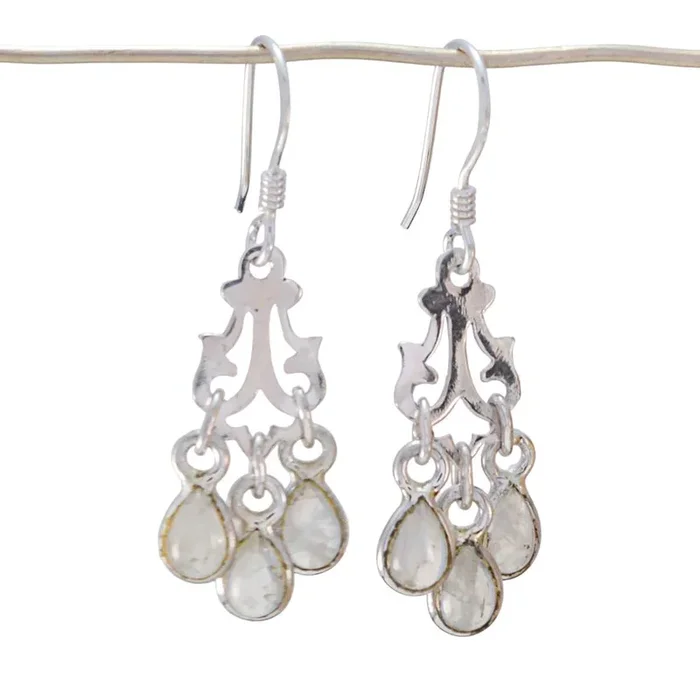 Rainbow Moonstone Australian Hina multiple Dangle White 925 Sterling Silver Earring